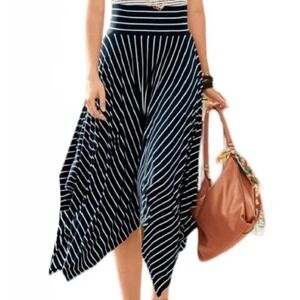 Cabi Navy White Striped Handkerchief Hem Midi Skirt Style 5183 Womens Medium‎